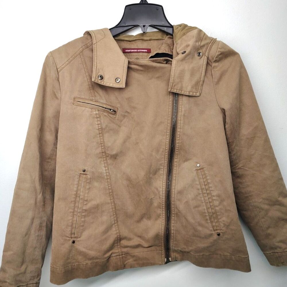 Comptoir des Cotonniers Tan Moto Hooded Full Zip Jacket Women’s 36-size 8-10 US